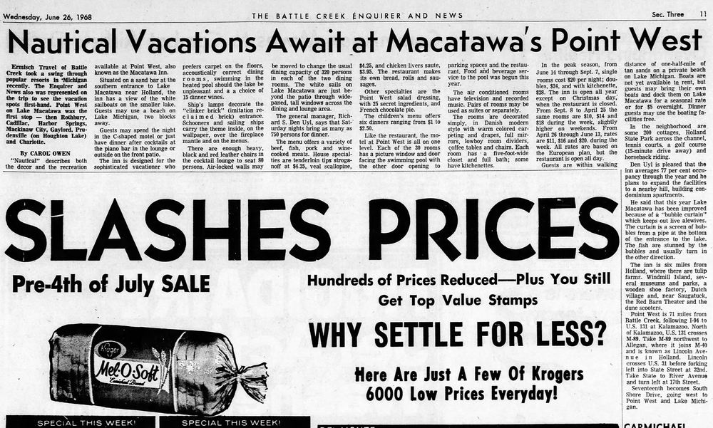 Macatawa Inn - June 26 1968 Article (newer photo)